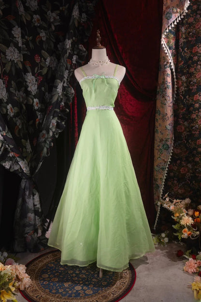 Vintage 1950s A line Spaghetti Straps Sage Green With Lace High School Dances Prom Dresses Formal Outfits Evening Gown RB8542
