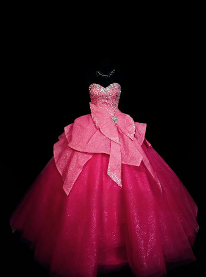 Cute Sweet 16 Dress Hot Pink Tulle Sweetheart Ball Gown Sweet Sixteen Dress RC0012