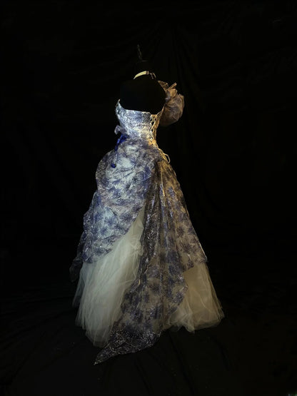 Vintage 80s Prom Dresses Ball Gown One Shoulder White Tulle With Purple Lace Party Gown Formal Outfits RB6145