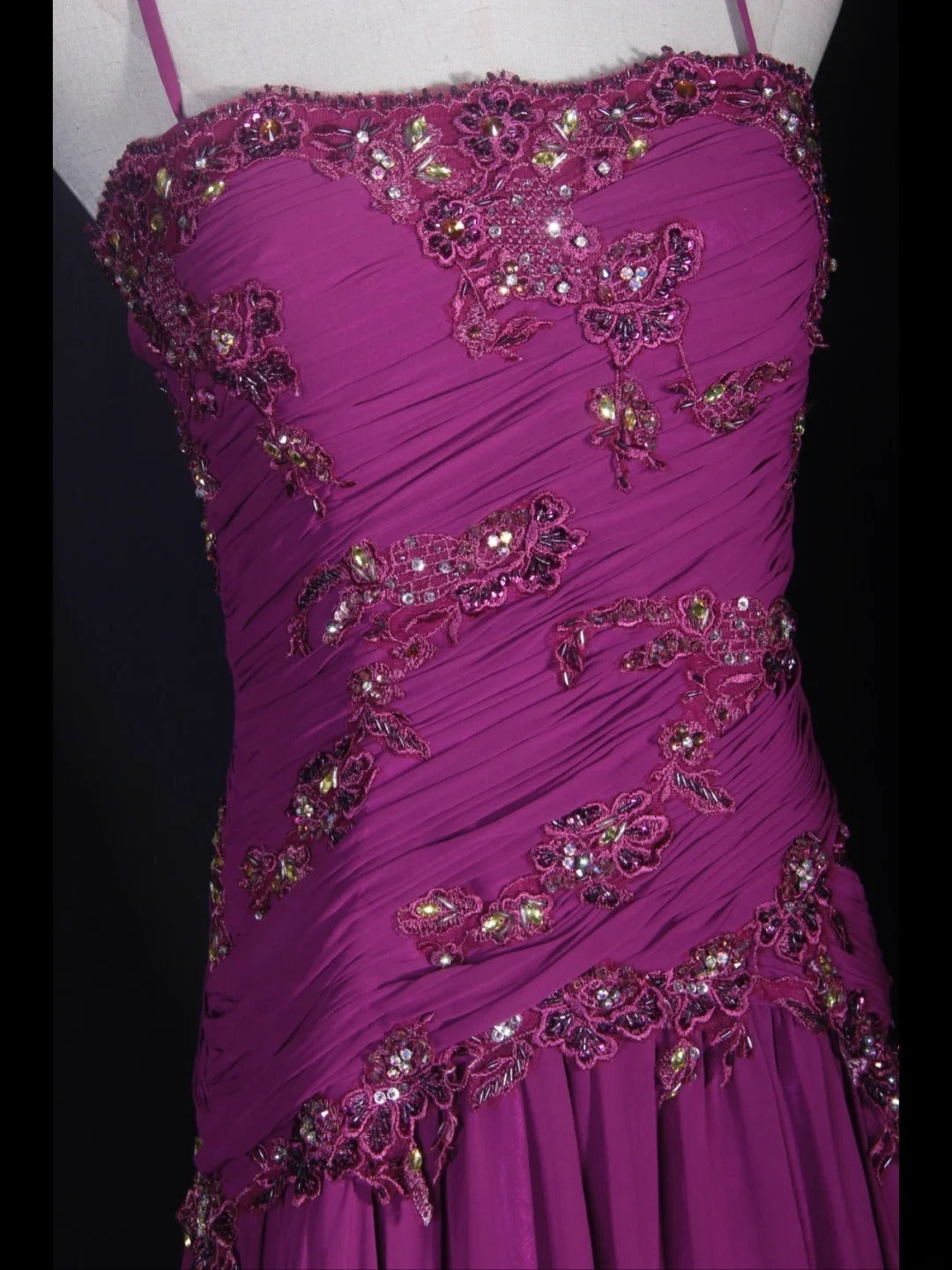 Vintage A line 70s Spaghetti Straps Grape Chiffon With Beads Long Prom Dresses Inspo 20th Birthday Outfit Formal Gowns AS306