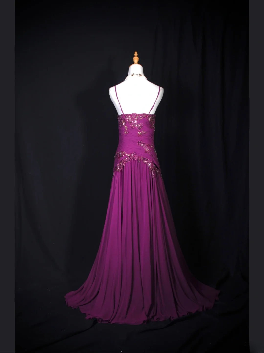 Vintage A line 70s Spaghetti Straps Grape Chiffon With Beads Long Prom Dresses Inspo 20th Birthday Outfit Formal Gowns AS306