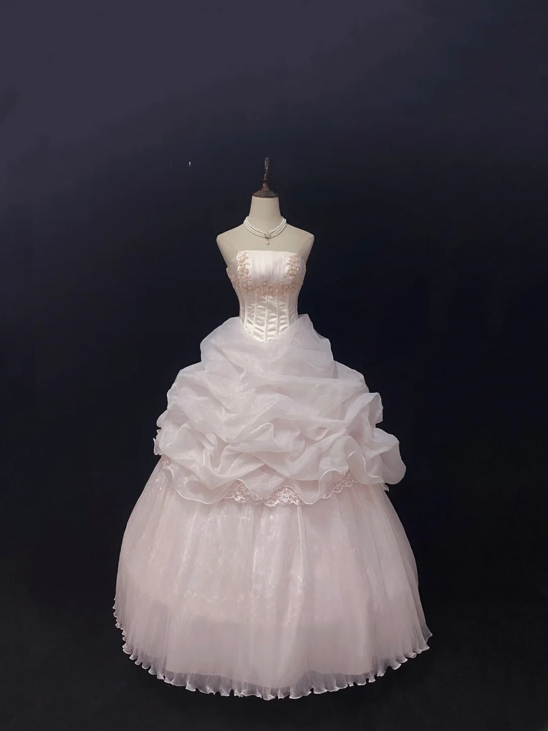 Cute Ball Gowns Strapless Pink Tulle Poofy Long With Appliqued Quince Dress inspo Quinceanera Dresses Vestidos De 16 anos RB7756