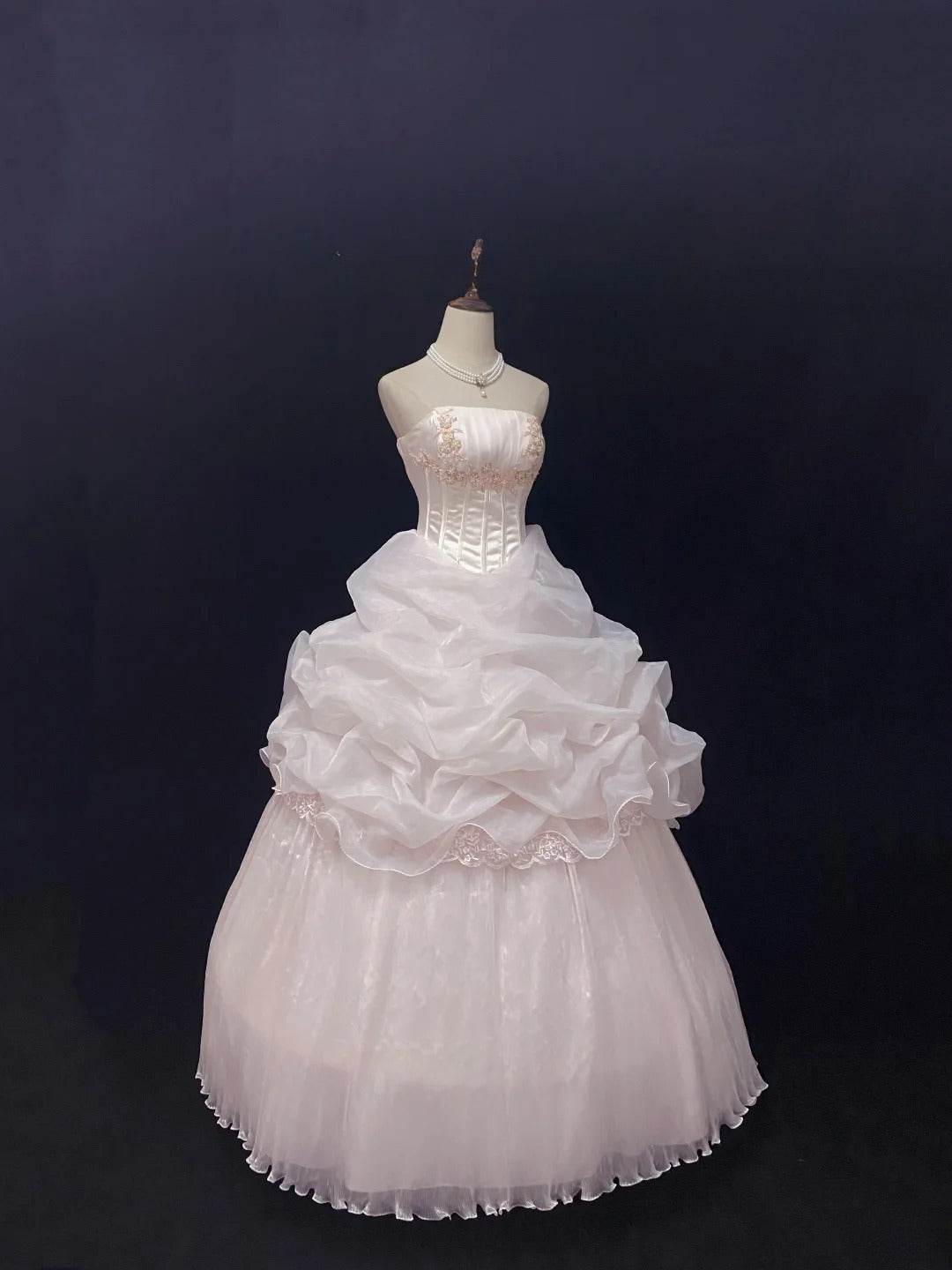 Cute Ball Gowns Strapless Pink Tulle Poofy Long With Appliqued Quince Dress inspo Quinceanera Dresses Vestidos De 16 anos RB7756
