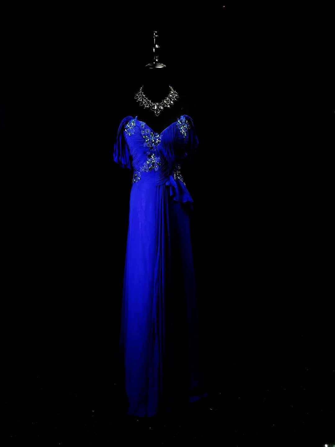 Modest Prom Dresses A line Off The Shoulder Royal Blue Chiffon With Beading Long Night Evening Formal Outfits RB6146