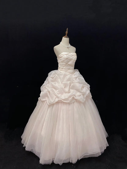 Cute Ball Gowns Strapless Pink Tulle Poofy Long With Beading Quince Dress inspo Quinceanera Dresses Vestidos De 16 anos RB7757
