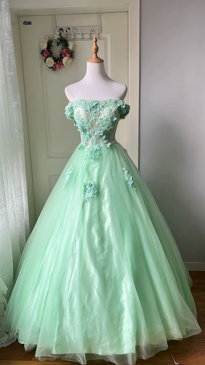 Sweet 15 Quinceanera Dress Ball Gown Off The Shoulder Mint Green Tulle With Appliques Long 16th Birthday Outfits RC0640