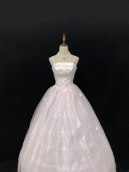 Cute Ball Gowns Spaghetti Straps Light Pink Tulle Poofy Long With Appliqued Quince Dress inspo Quinceanera Dresses Vestidos De 16 anos RB7758