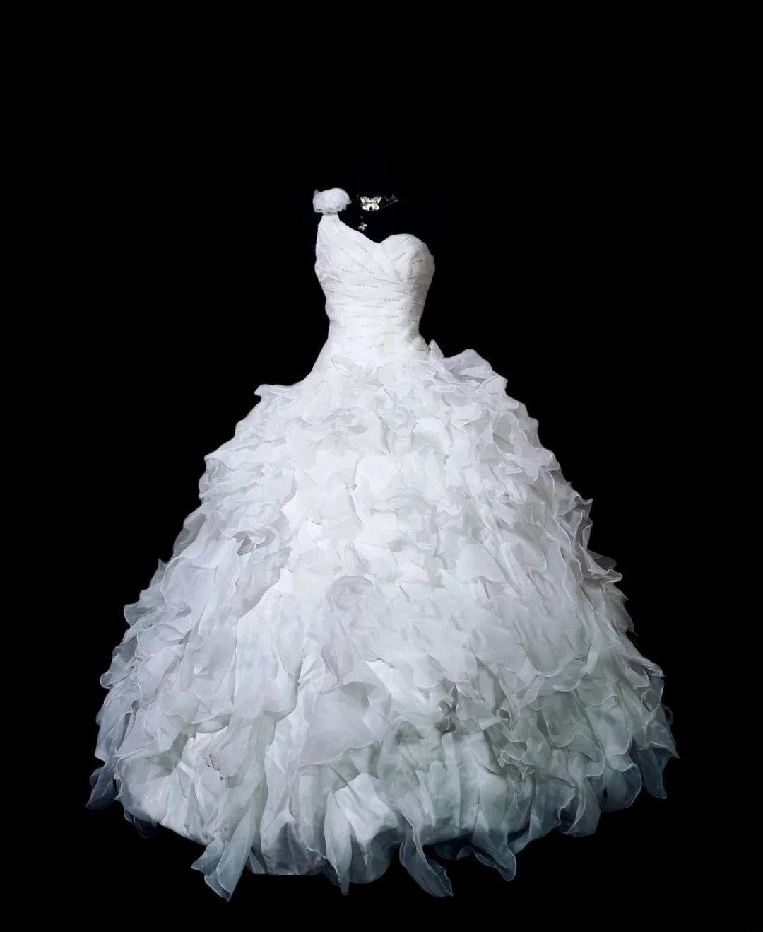 Princess Tiered Layers One Shoulder White Sweet 16 Dress Ball Gown Sleeveless Sweet Sixteen Dress RC0075