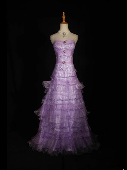 Vintage 70s Ball Gown Sweetheart Lilac Beaded Bodice Pleated Long Prom Dresses Impress 21th Birthday Outfits Prom Gown AS310