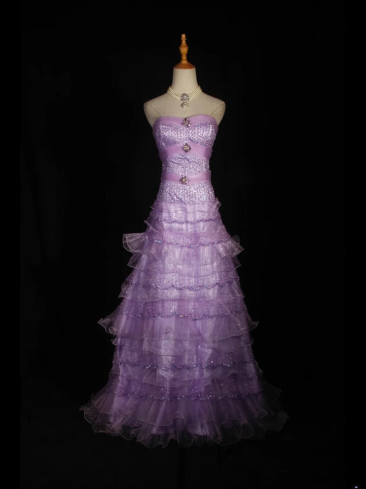 Vintage 70s Ball Gown Sweetheart Lilac Beaded Bodice Pleated Long Prom Dresses Impress 21th Birthday Outfits Prom Gown AS310