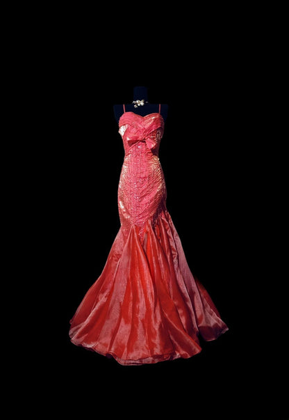 Hot Pink Prom Dress Inspo Mermaid Spaghetti Straps With Beaded Modest Long Formal Party Gown RC0014