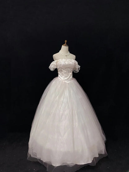Sweet Ball Gowns Off The Shoulder Light Pink Tulle Poofy Long With Appliqued Quince Dress inspo Quinceanera Dresses Vestidos De 16 anos RB7759
