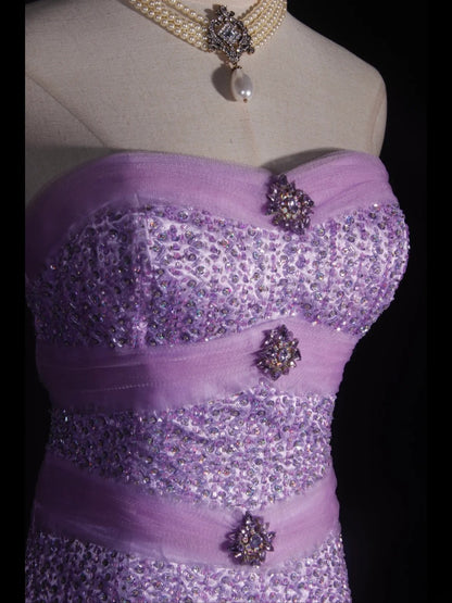 Vintage 70s Ball Gown Sweetheart Lilac Beaded Bodice Pleated Long Prom Dresses Impress 21th Birthday Outfits Prom Gown AS310