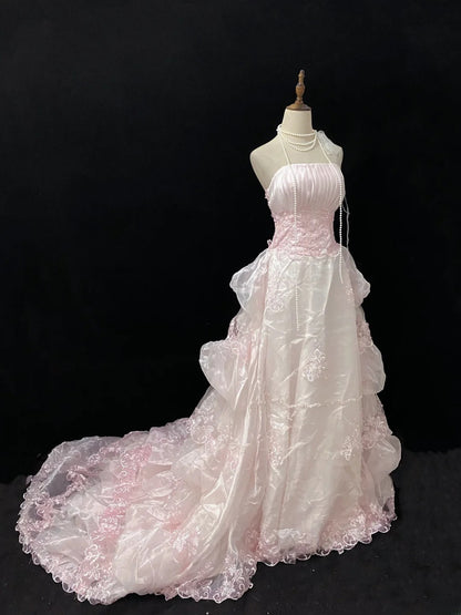 Sweet Ball Gowns Strapless Light Pink Tulle Poofy Long With Appliqued Sleeveless Quince Dress inspo Quinceanera Dresses Vestidos De 16 anos RB7761