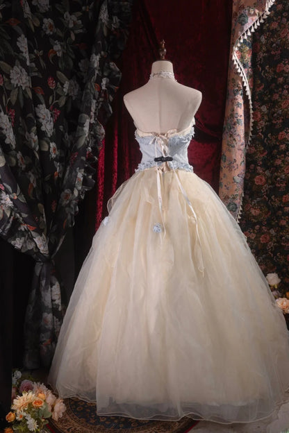 Cute Ball Gown Formal Events Strapless Champagne Tulle With Flowers Quince Dress Quinceanera Dresses Birthday Outfits RB8546