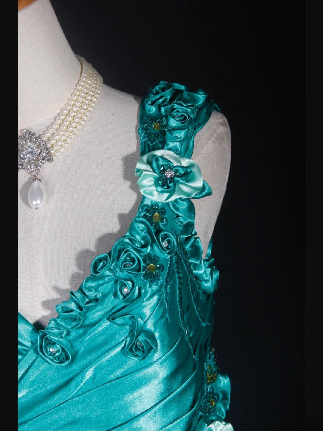 Vintage Mermaid 90s Spaghetti Straps Blue Satin Flowers With Beads Long Prom Dresses Inspo 20th Birthday Outfit Formal Gowns AS312