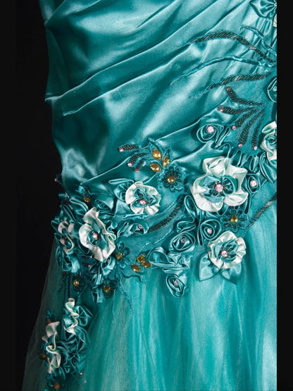Vintage Mermaid 90s Spaghetti Straps Blue Satin Flowers With Beads Long Prom Dresses Inspo 20th Birthday Outfit Formal Gowns AS312