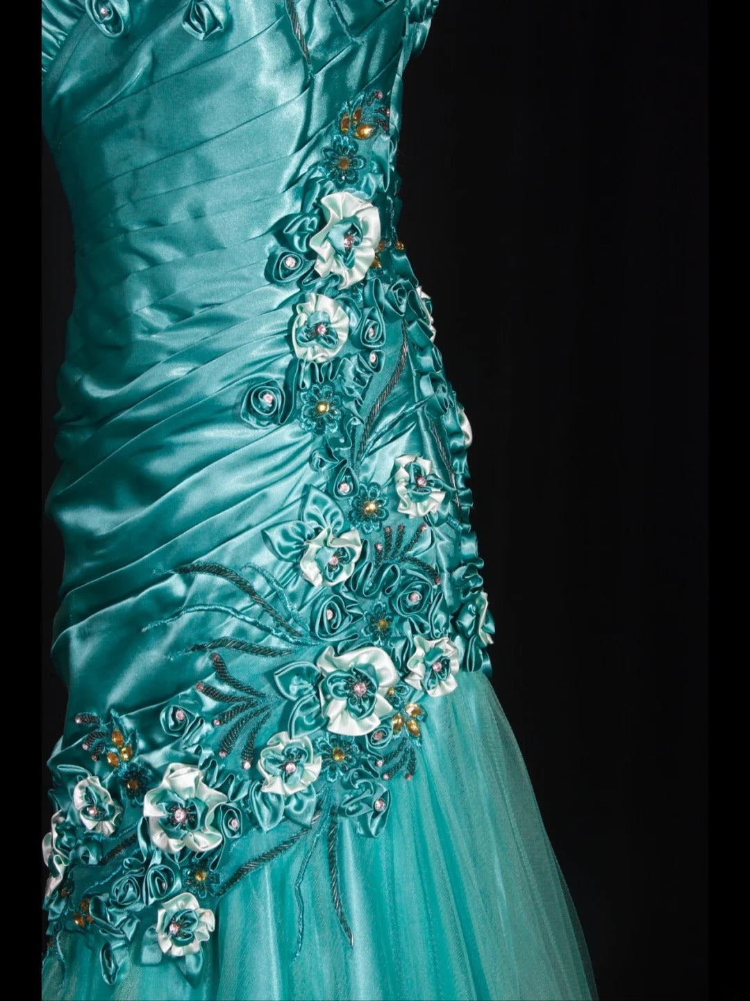 Vintage Mermaid 90s Spaghetti Straps Blue Satin Flowers With Beads Long Prom Dresses Inspo 20th Birthday Outfit Formal Gowns AS312
