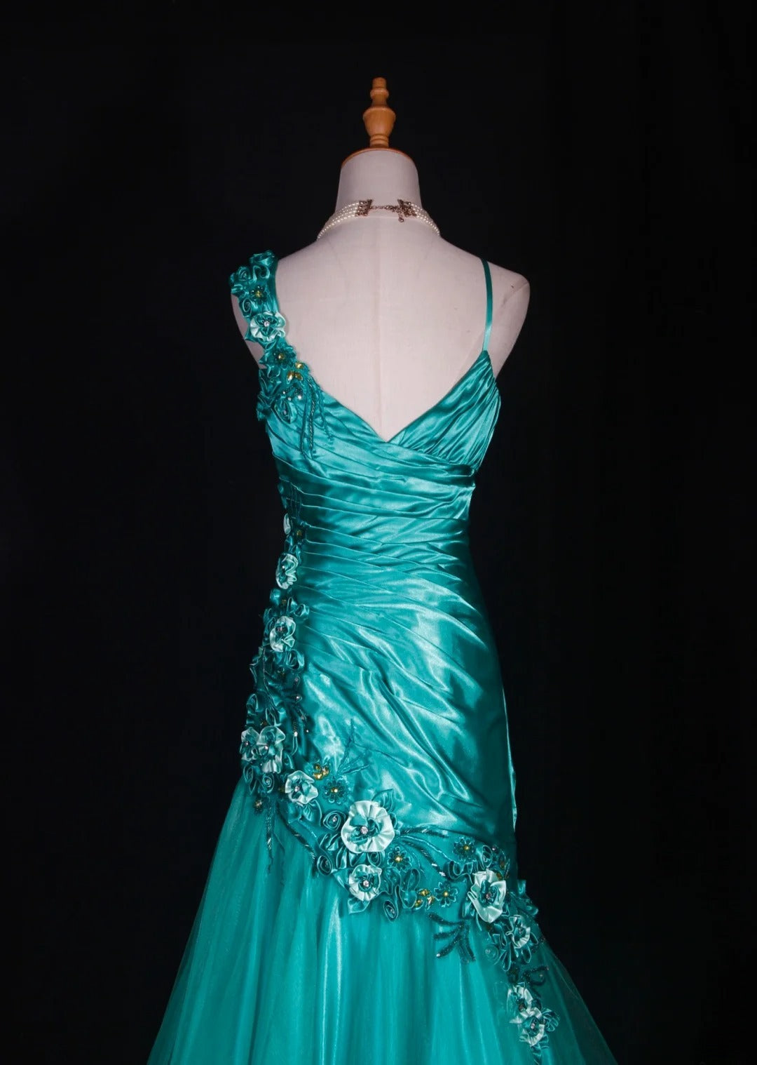 Vintage Mermaid 90s Spaghetti Straps Blue Satin Flowers With Beads Long Prom Dresses Inspo 20th Birthday Outfit Formal Gowns AS312