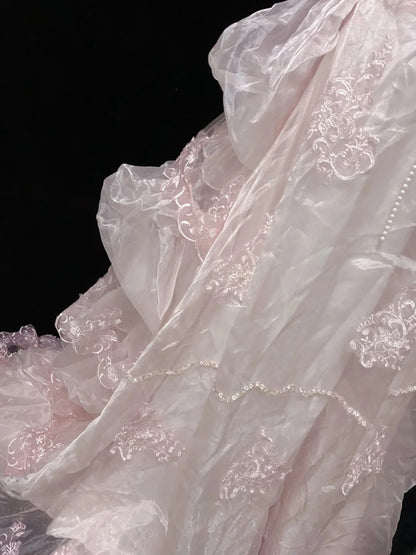 Sweet Ball Gowns Strapless Light Pink Tulle Poofy Long With Appliqued Sleeveless Quince Dress inspo Quinceanera Dresses Vestidos De 16 anos RB7761