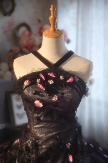 Ball Gown Halter Tulle With Floral Black Sweet 16 Dress Sweet Sixteen Princess Dress RB9363