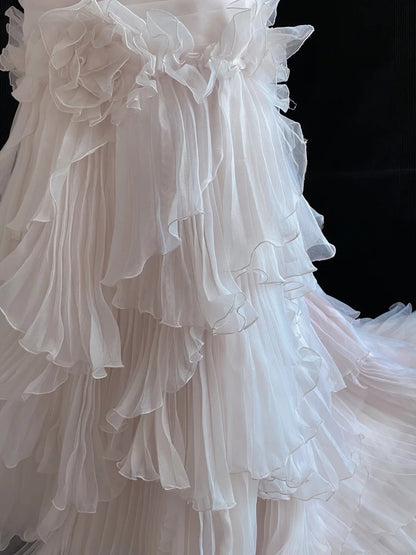 Modest Mermaid One Shoulder Pink With Tiered Layers Long Prom Dresses Formal Outfits Evening Night Dress RB7763