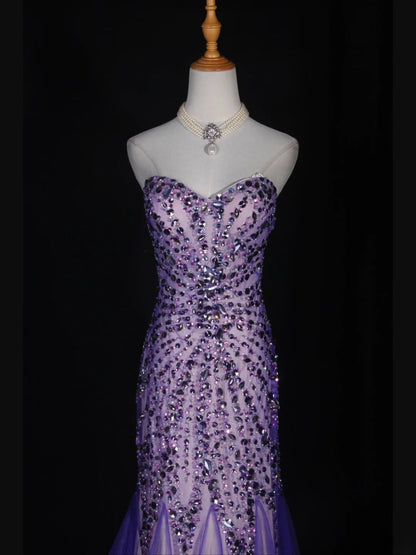 Vintage 70s Mermaid Sweetheart Lilac Beaded Bodice Tulle Plus Size Long Prom Dresses Impress 21th Birthday Outfits Prom Gown AS313