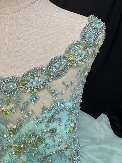 Pretty Ball Gown Scoop Mint Green Tulle Prom Dresses Long 15 Quinceanera Dresses Photo Ideas Formal Outfit RB6151