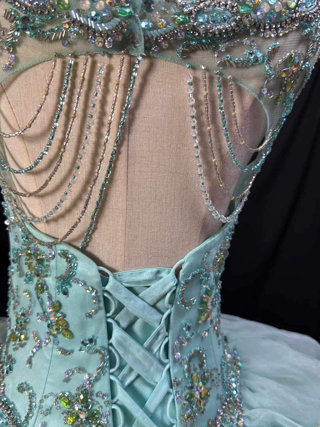 Pretty Ball Gown Scoop Mint Green Tulle Prom Dresses Long 15 Quinceanera Dresses Photo Ideas Formal Outfit RB6151