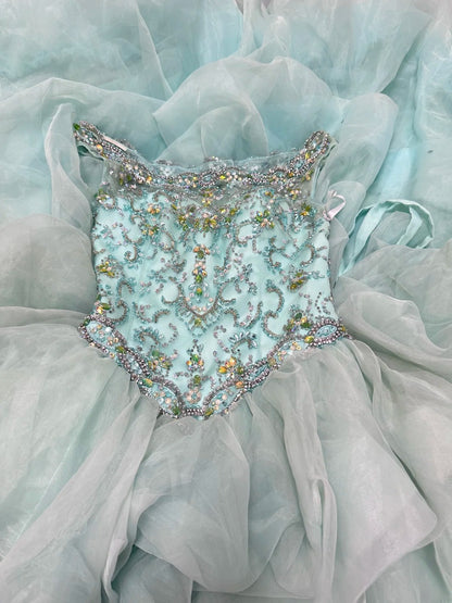 Pretty Ball Gown Scoop Mint Green Tulle Prom Dresses Long 15 Quinceanera Dresses Photo Ideas Formal Outfit RB6151