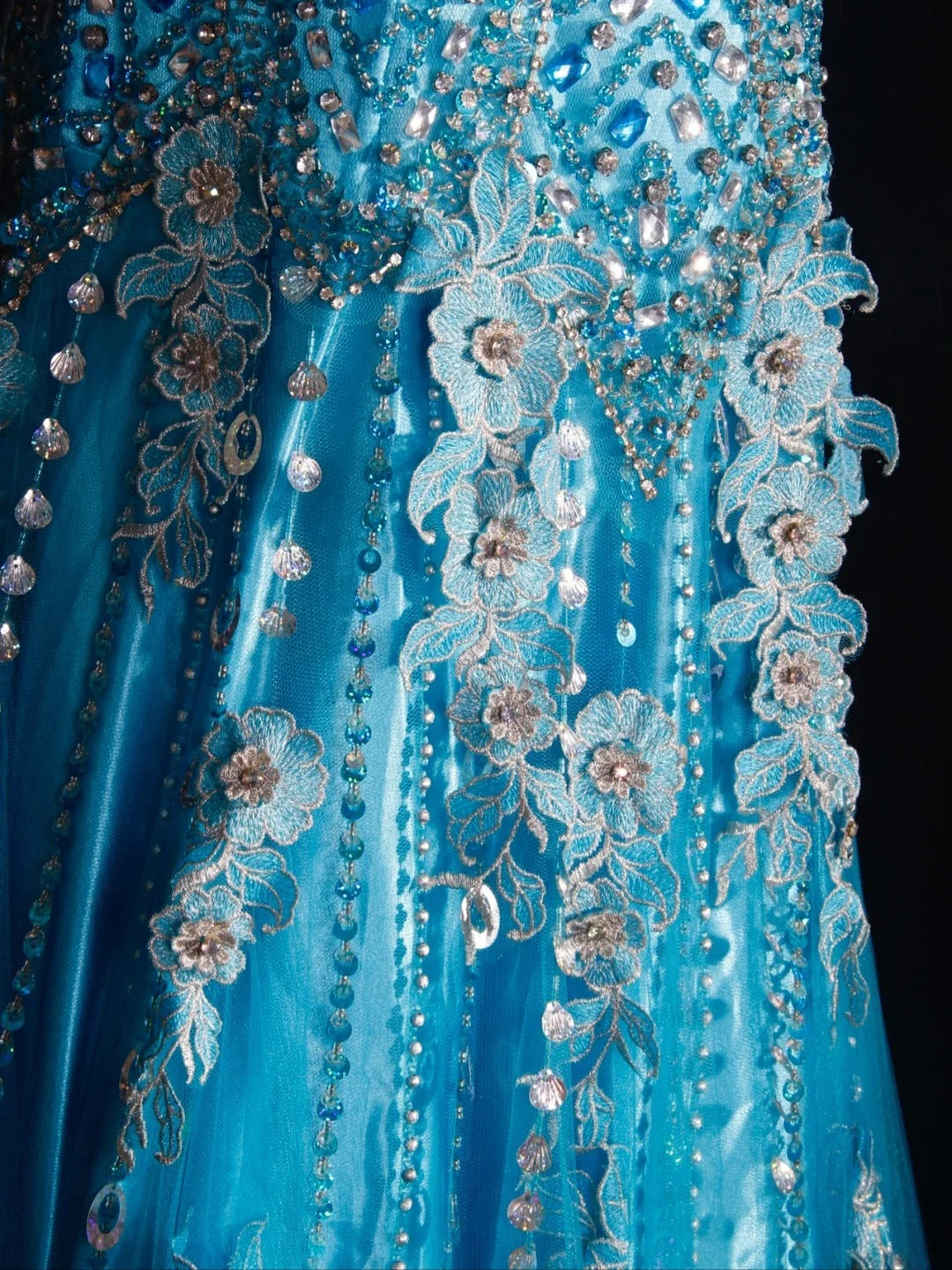 Vintage 70s Mermaid Spaghetti Straps Blue Silver Beaded Bodice Tulle Plus Size Long Prom Dresses Impress 21th Birthday Outfits Prom Gown AS315