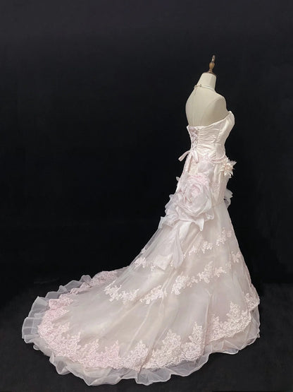Modest Mermaid Strapless Pink With Ruffled Tulle Lace Long Prom Dresses Formal Outfits Evening Night Dress RB7765
