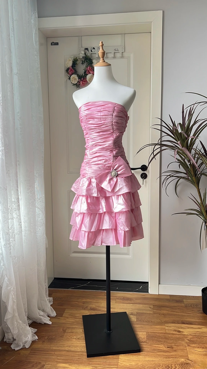 Hoco Dress Sheath Strapless Pink Satin Knee Length Homecoming 17th Birthday Party Dress RC0645