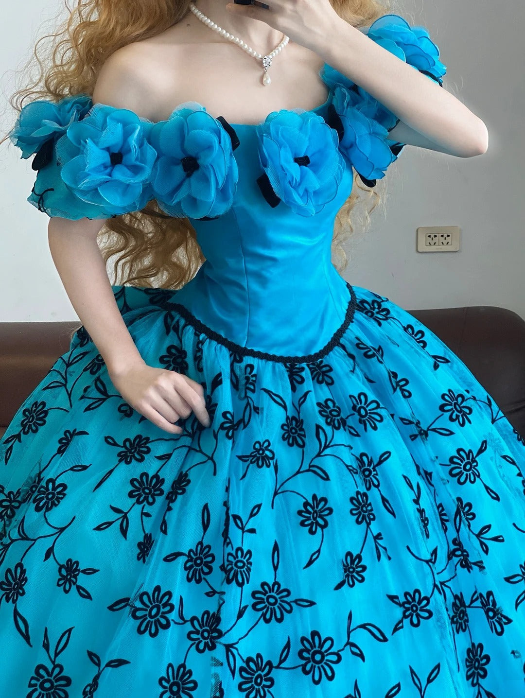 Ball Gown Off The Shoulder With Floral Black Sweet 16 Dress Sweet Sixteen Princess Dress RB9366