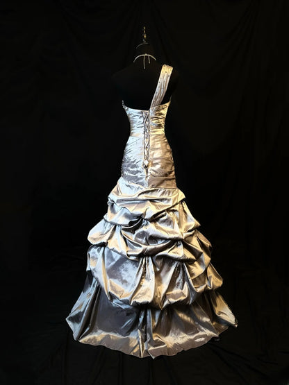Modest Prom Dresses Mermaid One Shoulder Taffeta Gray With Folded Night Evening Formal Outfits RB6153