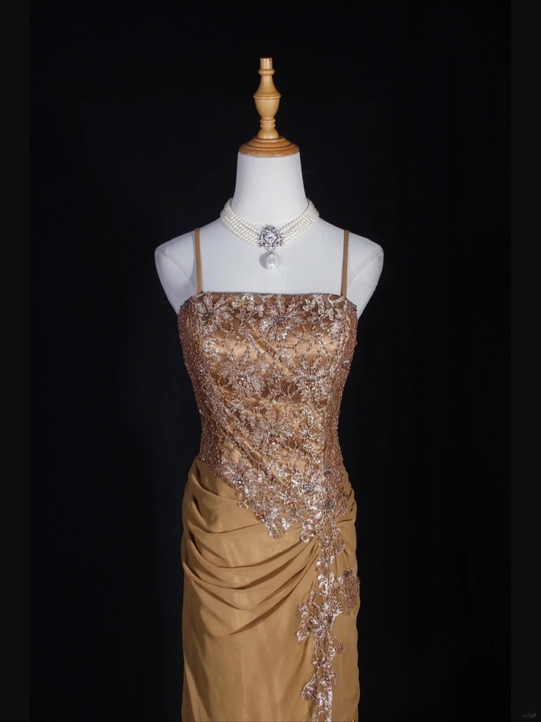 Vintage 70s Mermaid Spaghetti Straps Gold Lace Beaded Bodice Plus Size Long Prom Dresses Impress 21th Birthday Outfits Prom Gown AS318