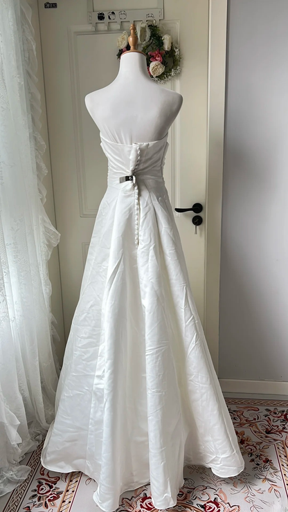 Timeless Wedding Dress Ball Gown Strapless Satin White Tulle With Lace Long Bridal Gown RC0647
