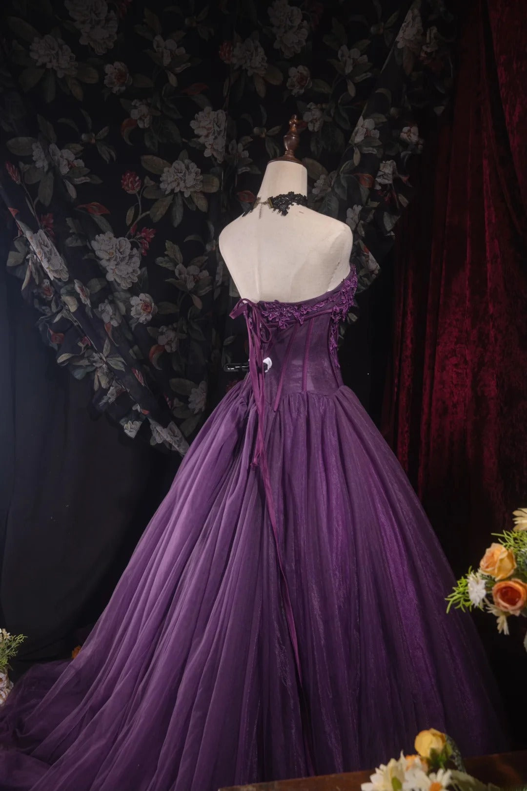 Cute Ball Gown Formal Events Strapless Purple Tulle With Appliqued Quince Dress Quinceanera Dresses Birthday Outfits RB8550
