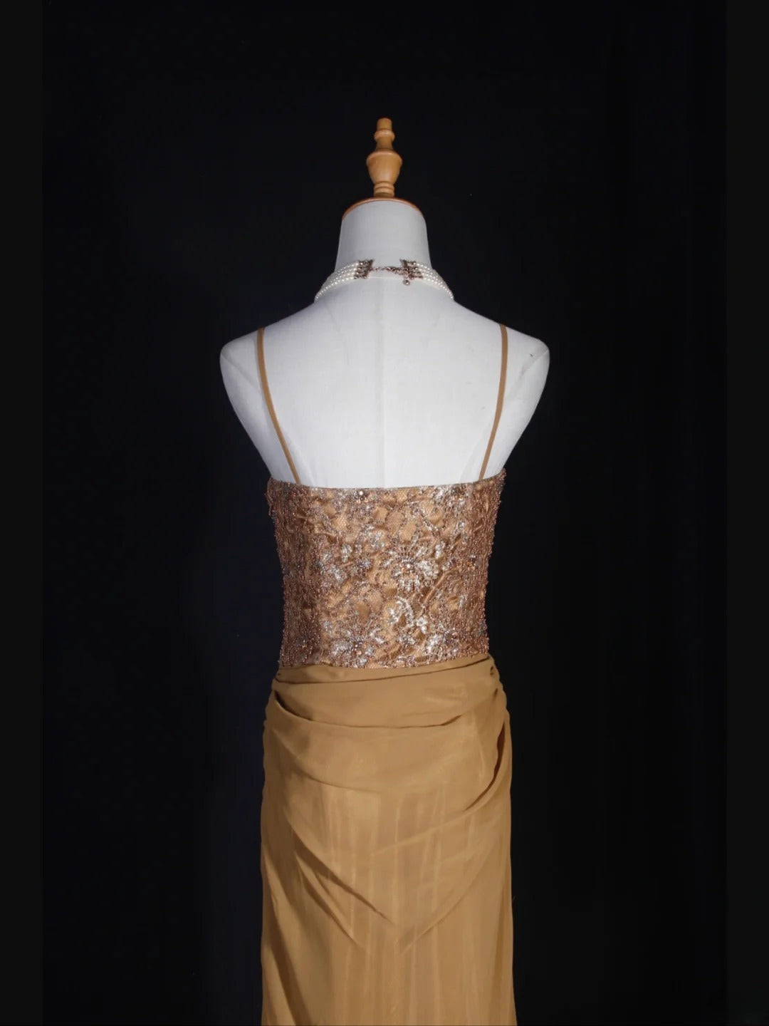 Vintage 70s Mermaid Spaghetti Straps Gold Lace Beaded Bodice Plus Size Long Prom Dresses Impress 21th Birthday Outfits Prom Gown AS318