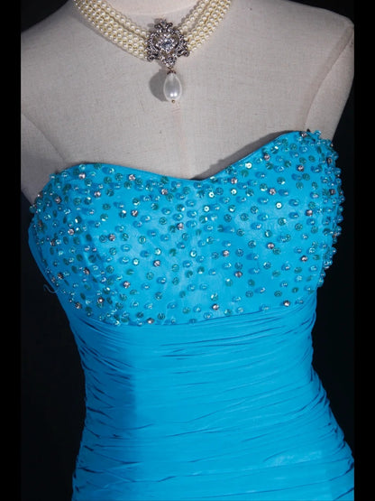 Retro 80s Sheath Sweetheart Blue Chiffon With Beads Layered Prom Dresses Inspo 22th Birthday Outfit Formal Gown AS319
