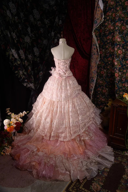 Timeless Ball Gown Formal Events Strapless Pink With Tiered Layers Lace Quince Dress Long Quinceanera Dresses Birthday Outfits RB8553