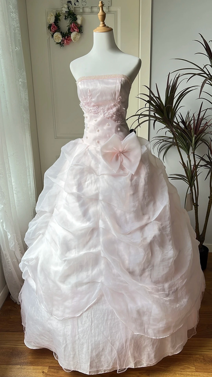 Pretty Sweet 16 Dress Long Strapless Pink With Beading Appliques Ball Gown Sweet Sixteen Party Birthday Dresses RC0650