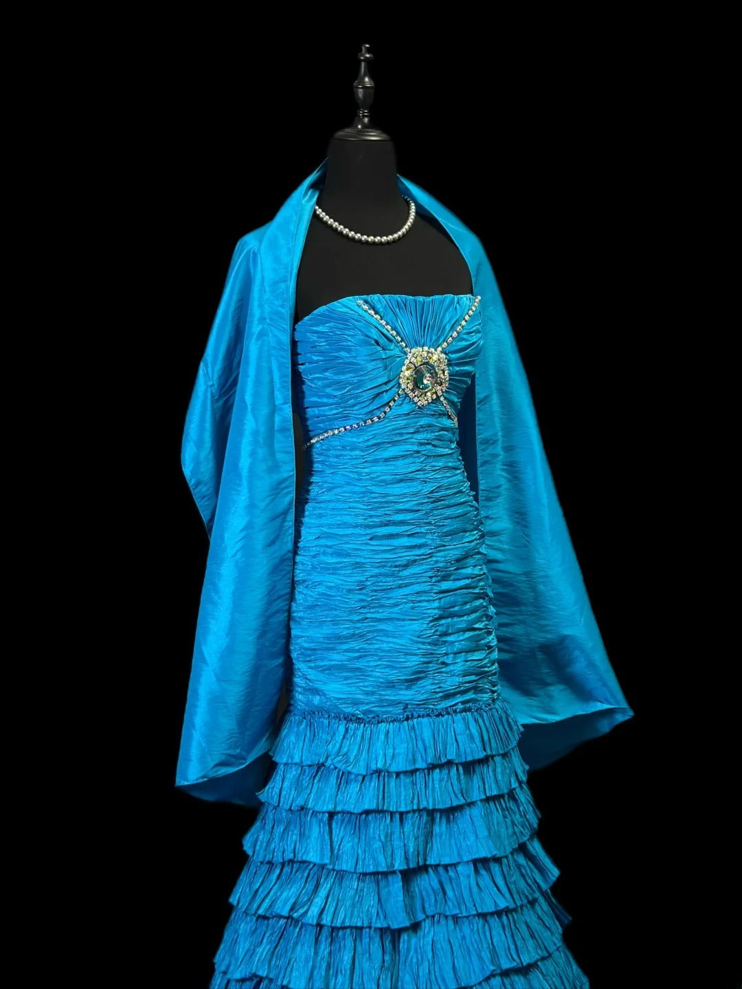 Vintage 80s Prom Dresses Mermaid Strapless Blue With Ruffled Party Gown Formal Outfits RB6159