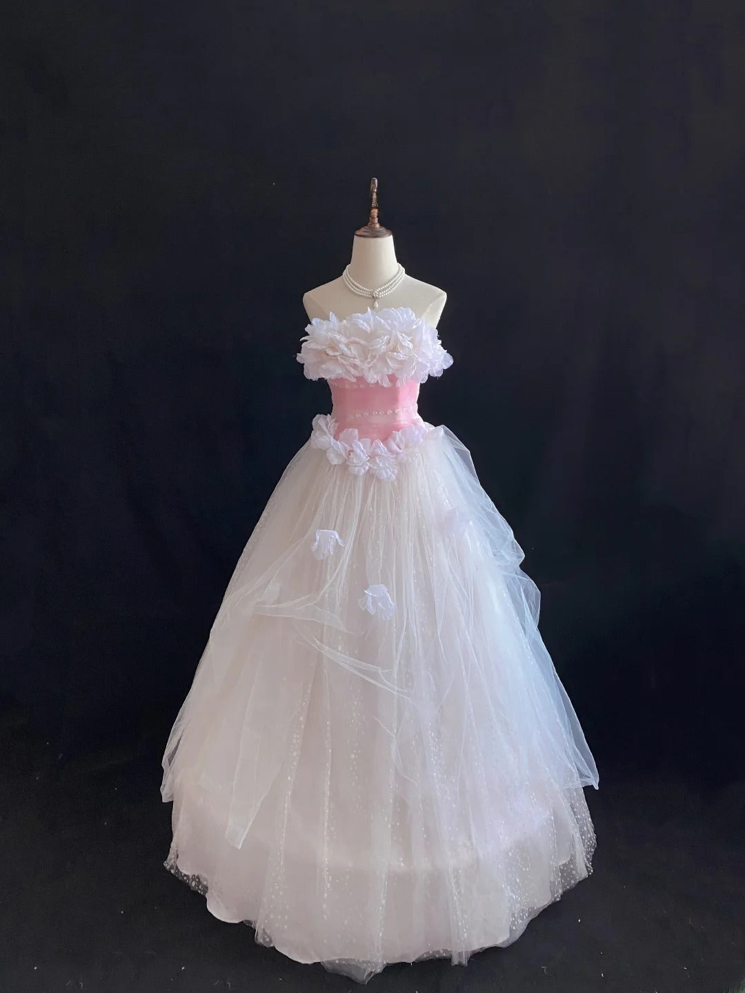 Sweet Ball Gowns Strapless Pink Poofy Long With 3D Flowers Quince Dress inspo Quinceanera Dresses Vestidos De 16 anos RB7773