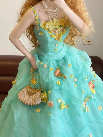 Ball Gown Strapless Blue With Flowers Sweet 16 Dress Sweet Sixteen Princess Dress RB9372