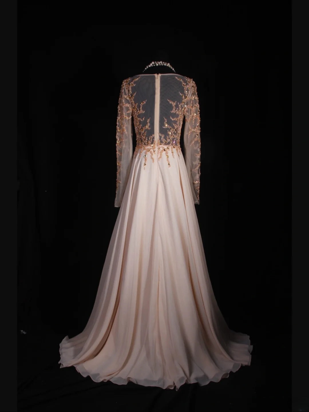 Retro 80s A line Scoop Neck Long Sleeves Blush Pink Chiffon With Beads Prom Dresses Inspo 22th Birthday Outfit Formal Gown AS323