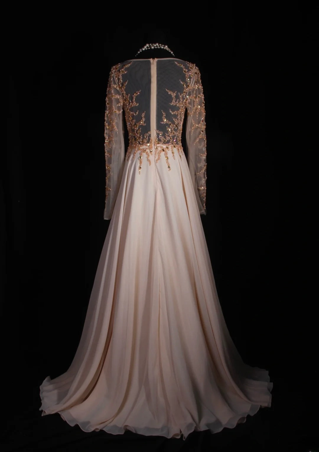 Retro 80s A line Scoop Neck Long Sleeves Blush Pink Chiffon With Beads Prom Dresses Inspo 22th Birthday Outfit Formal Gown AS323