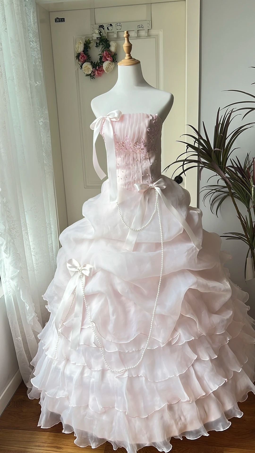 Pretty Sweet 16 Dress Long Strapless Pink With Tiered Layers Ball Gown Sweet Sixteen Party Birthday Dresses RC0652
