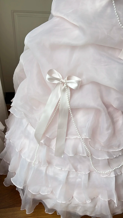 Pretty Sweet 16 Dress Long Strapless Pink With Tiered Layers Ball Gown Sweet Sixteen Party Birthday Dresses RC0652