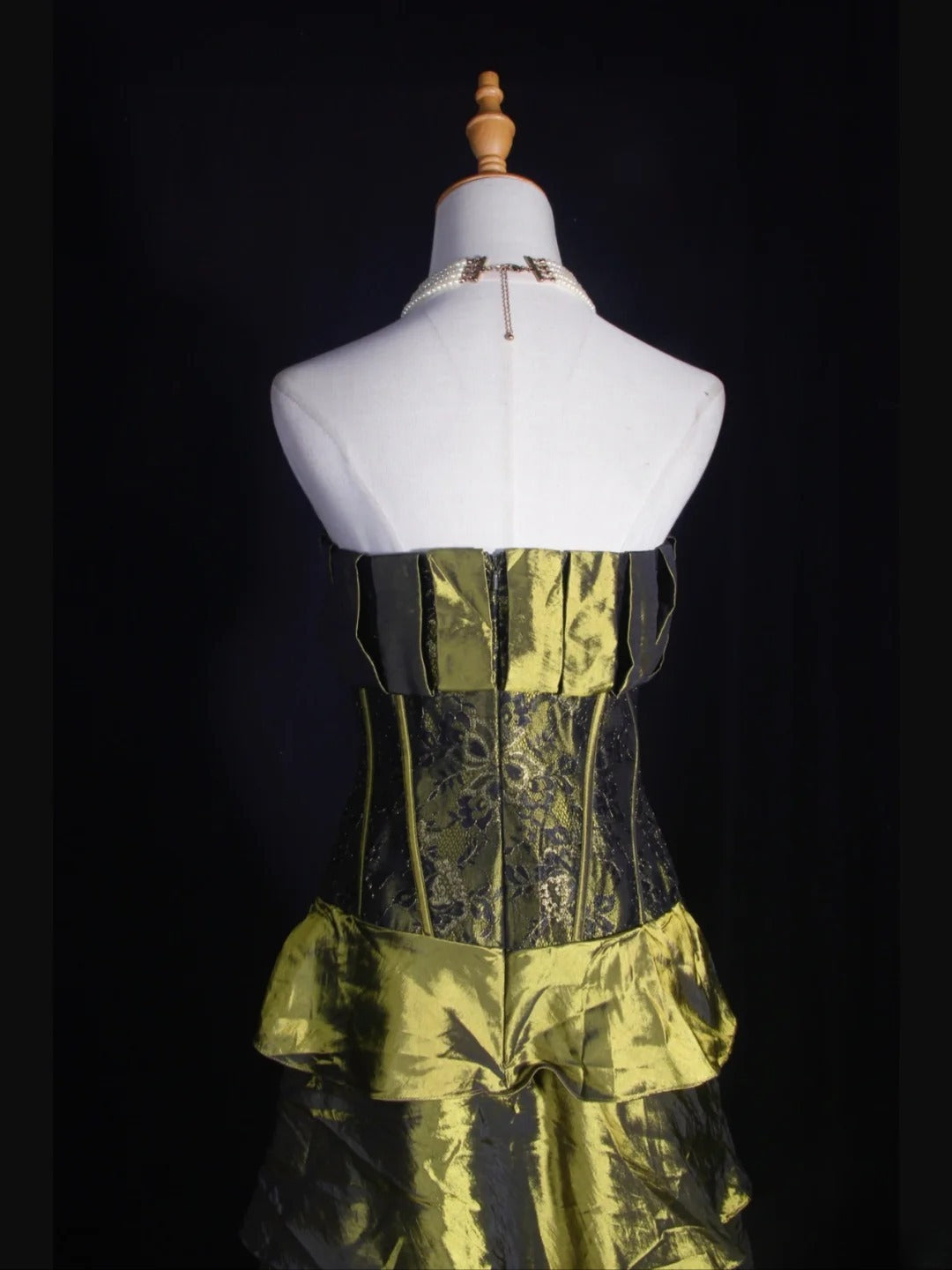Vintage Ball Gown Strapless Olive Green Taffeta 1970s With Ruffled Beads Bodice Long Prom Dresses Inspo 18th Birthday Outfit Formal Gown AS324